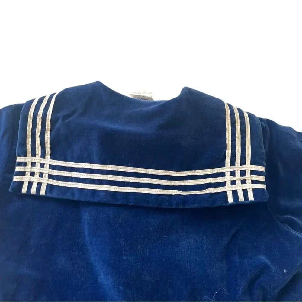 Size 2T/3T Vintage 50s Goodlad Navy Blue Sailor Boy Romper White Stripes Velour